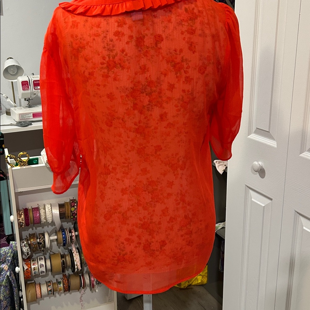 CeCe Bright Orange Ruffled Blouse - Picture 5 of 5
